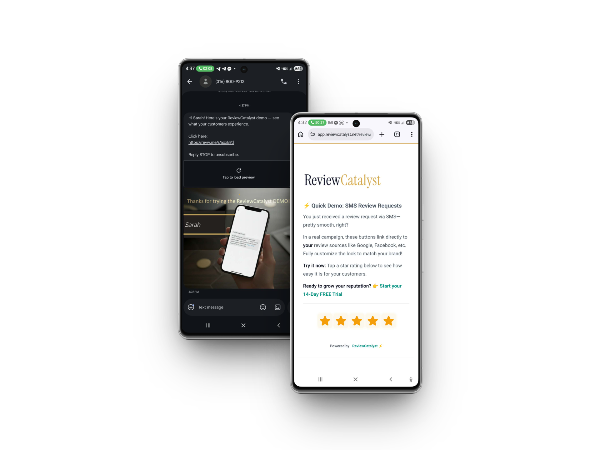 SMS review request mockup